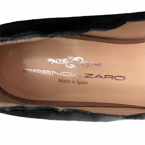 NEW Brenda Zaro Black Suede Leather Scalloped Flats 36 - Picture 3 of 8